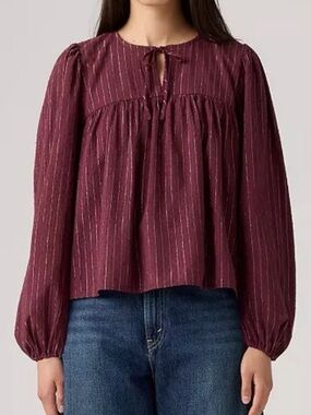 Levi’s Josephine Blouse Burgundy Long Sleeve Notch Neck Boho XXL